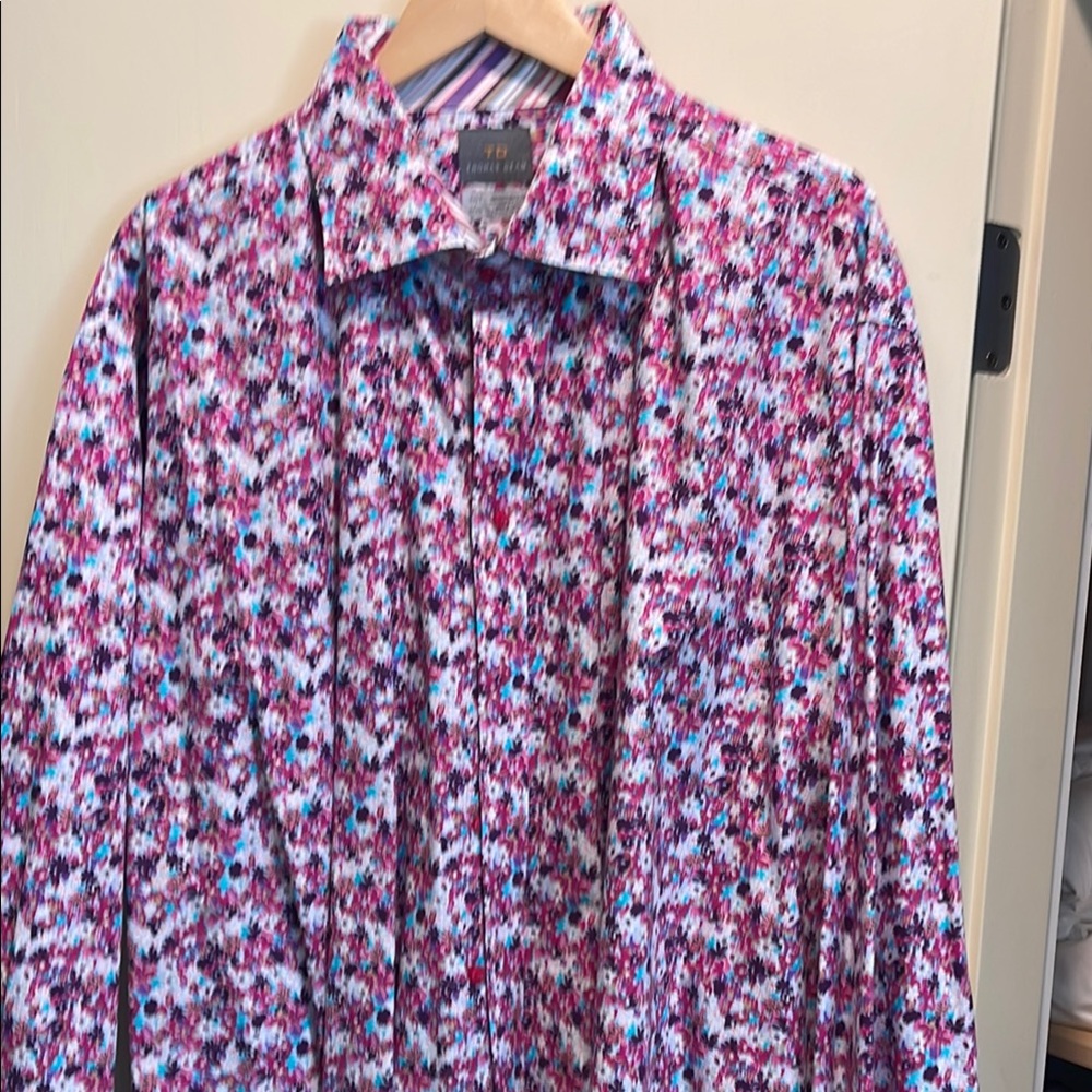 Thomas Dean Pink and Blue Casual Button Down Shirt